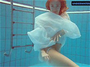 redhead Diana torrid and wild in a milky dress